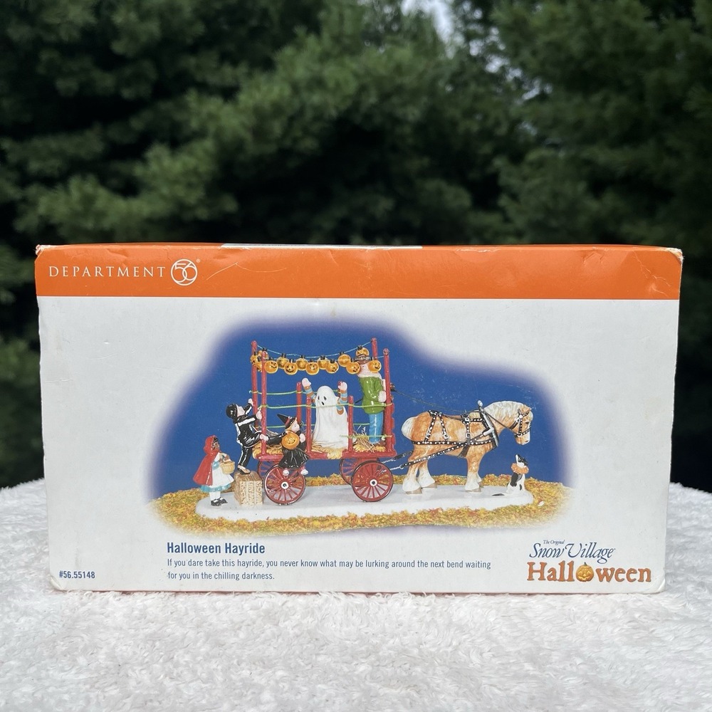 Dept 56 Halloween Hayride Clydesdale Kids Ghost Pumpkin Witch Snow Village w Box - Picture 10 of 11